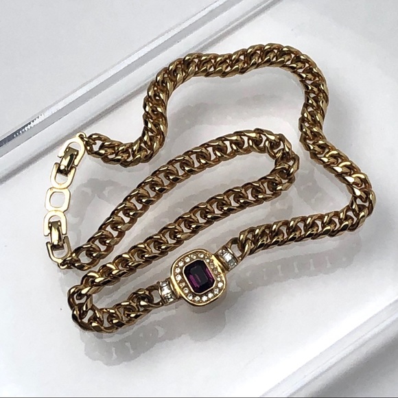VTG 80s CHRISTIAN DIOR AMETHYST CRYSTAL NECKLACE - Picture 12 of 16